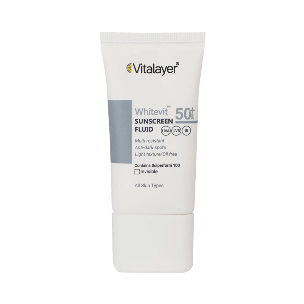 فلوئید ضدآفتاب ویتالیر مدل وایت ویت رنگ بژ طبیعی SPF 50