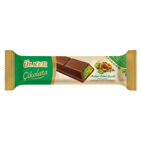 شکلات شیری اولکر با مغز پسته و کادایف ترد طعم دبی 35 گرم
