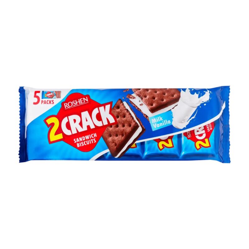 بیسکویت ساندویچی روشن 2 کراک با طعم شیر وانیل وزن 190 گرم