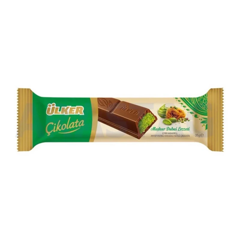 شکلات دبی اولکر با مغز پسته و کادایف ترد 35 گرم
